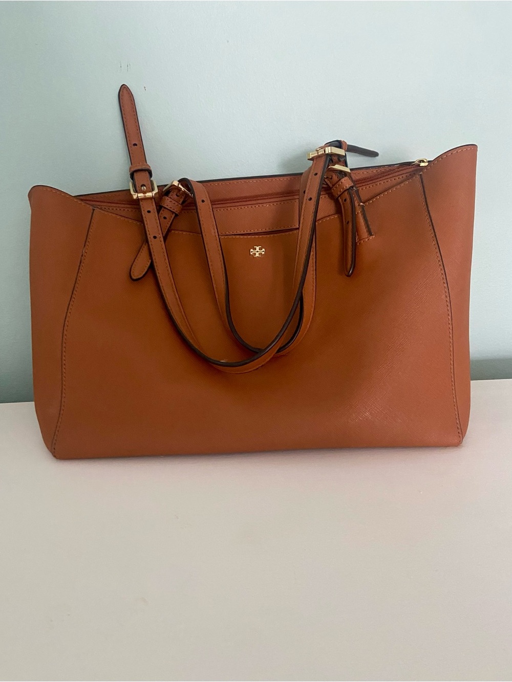 Tory Burch Saffiano Leather Small Buckle Tote - Picture 13 of 13